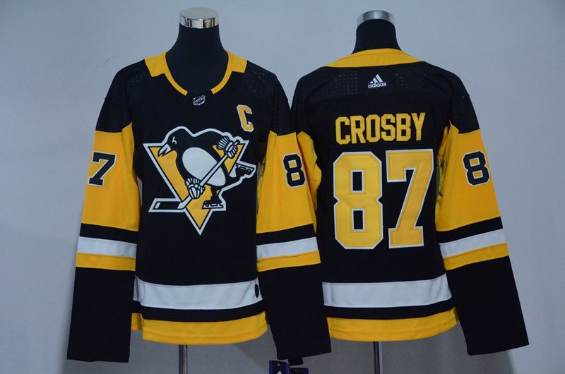 Women Pittsburgh Penguins 87 Crosby Black Hockey Stitched Adidas NHL Jerseys